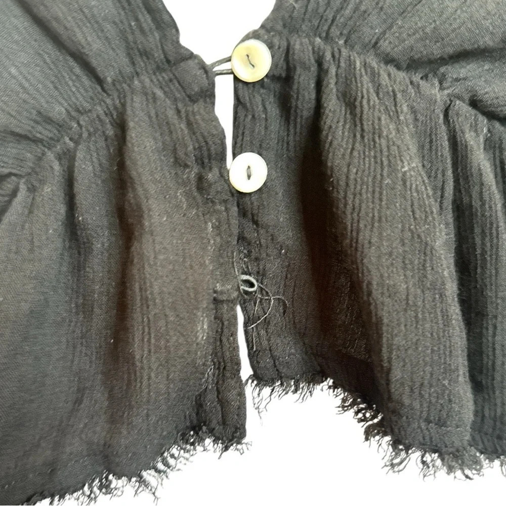 Free People Black Flutter Sleeve Crop Blouse - Picture 7 of 8
